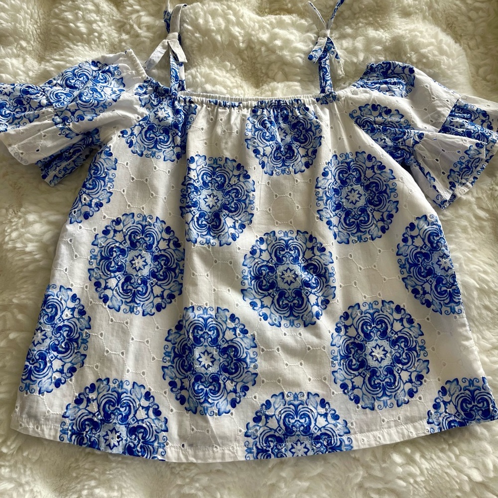 Rachel Zoe x Janie and Jack beautiful blouse NWOT Size 6 Blue and White 💙🤍
